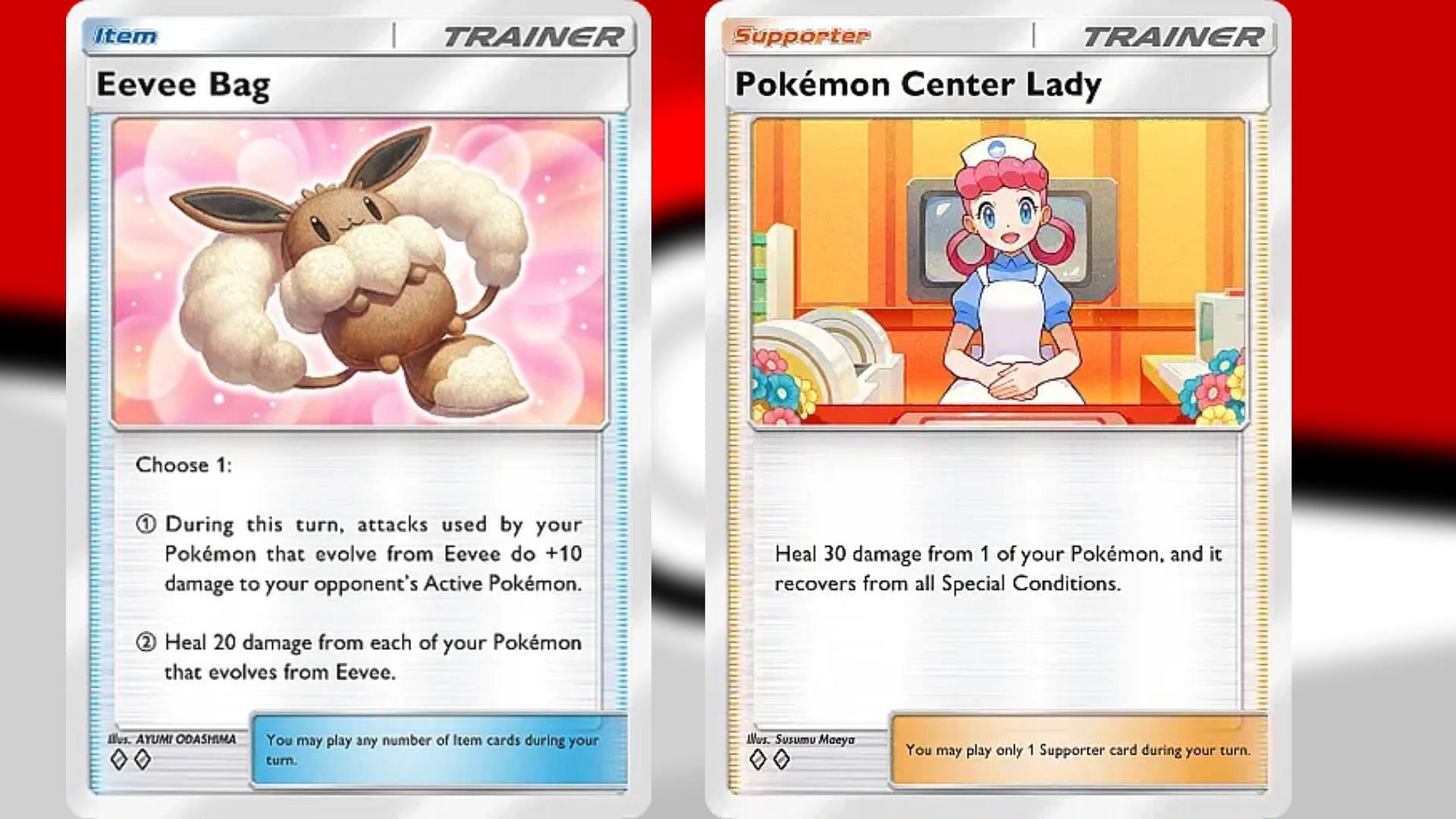 Eevee Bag and Pokemon Center Lady in PTCGP (Image via TPC)